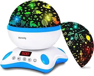 Moredig Dinosaur Night Light Projector for Kids, Remote Dinosaur Projector Light with 12 Music 18 Lighting Modes Baby Night Light for Kids with Timer 2 Projections Gifts for Baby - Blue [Energy Class A]