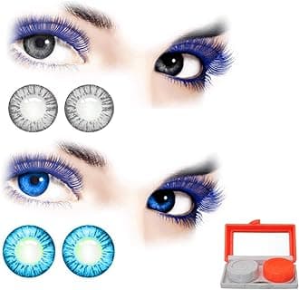 Glance Gallaxy 2 Pair Monthly Colored Grey-Light Blue Contact Lens for Eyes with 1 Lens Travel Kit for Men Women Boys girls