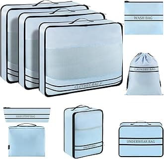 OugrandOugrand 9 Set Packing Cubes Luggage Packing Organizers for Travel Accessories Space Saving Travel Bags for Carry On, Lightweight Mesh Zipper, Clothes, Shoes, Laundry and Shoe Bag, Suitcases (Blue)