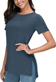 HerouSummer Women Casual Short Sleeve Tops T-Shirts Tees with Side Split