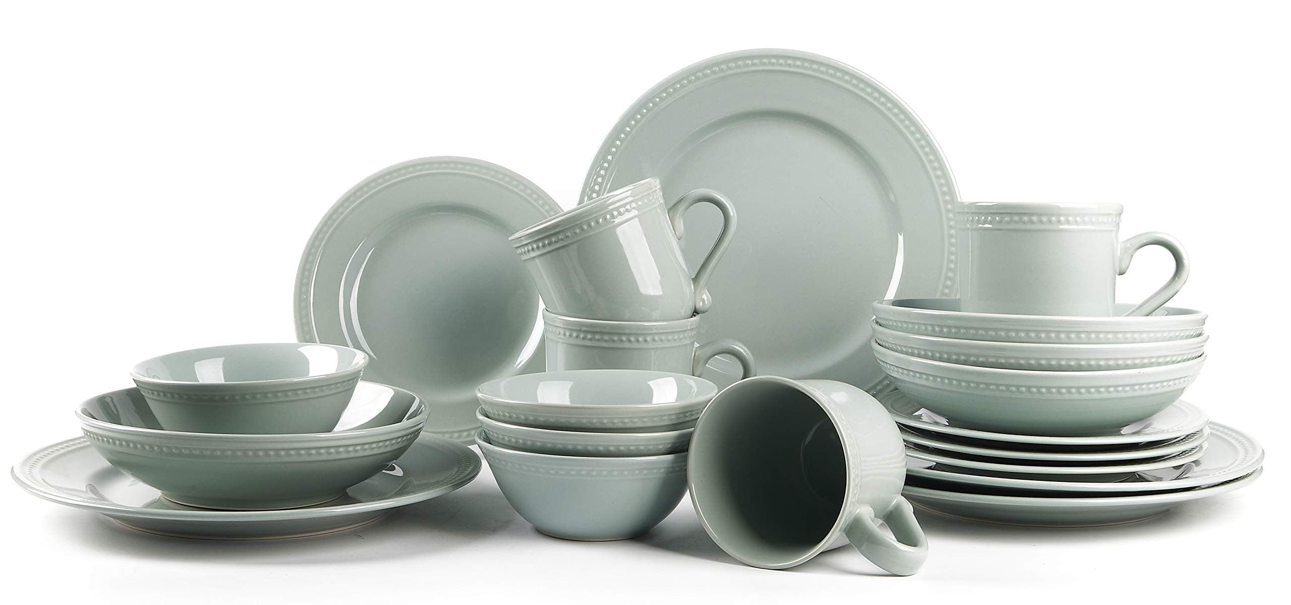 Pearl Dots Stoneware Ceramic Dinnerware Set (20pc Set, Teal)