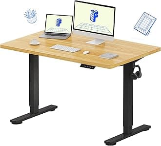 FLEXISPOT EN1 Whole-Piece Standing Desk 48" x 30" Electric Height Adjustable Standing Desk Heavy Duty Steel Stand Up Desk Frame w/Automatic Smart Keypad (Black Frame + Maple Top, 2 Packages)