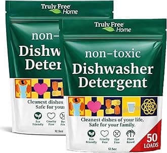 Truly Free Dishwasher Detergent Powder | Natural Dish Detergent, Dishwasher Soap | Plastic Free, Plant-Based, Clean, Heavy Duty Hard Water Stain & Grease Remover | Fragrance Free | 12.5 oz (Pack of 2)