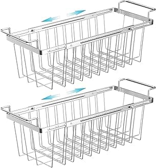 Orgneas Freezer Baskets for Chest Freezer, Capacity Expandable Deep Freezer Organizer Bins Adjustable From 16.5" to 26.5" Stainless Steel Wire Basket Storage with Hanging Handles