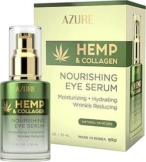 Azure CosmeticsHemp & Collagen Nourishing Eye Serum - Moisturizing, Firming & Toning, Reduces Wrinkles, Fine Lines & Under Eye Bags, Restores Tired, Dehydrated Skin | Made in Korea - 30mL / 1 fl.oz.