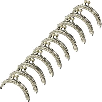 Piutouyar 10 Pcs Metal Purse Frame, Vintage Bronze Bag Kiss Clasp Lock, Retro Style Arch Frame Coin Purse Hardware with Lotus Beads Embossed(8.5cm / 3.3inch)
