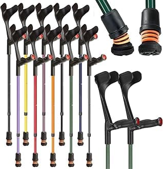 Flexyfoot Shock Absorbing Comfy Grip Adjustable Crutches - British Racing Green - Pair | Improve Safety, Improve Comfort, Reduce Shocks & Jarring