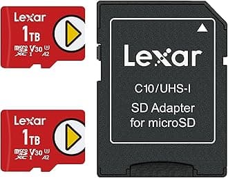 Lexar 1TB (2-Pack) Play microSDXC Card w/SD Adapter, UHS-I, U3, V30, A2, 4K Video, Up to 160/100 MB/s, Expanded Storage for Nintendo-Switch, Gaming Devices, Smartphones, Tablets (LMSPLAY001T-B2ANU)