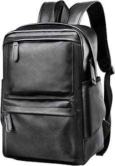 Leather Laptop Backpack Waterproof Fits 14 Inch Laptop Business, Black-d, L, Casual