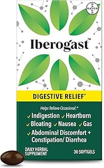 Iberogast Softgels, Herbal Relief of Stomach Upsets: Occasional Indigestion, Bloating, Gas, Nausea, Upset Stomach; 6-Herb Blend with Iberis Amara, Peppermint, Licorice, Lemon Balm; 30ct