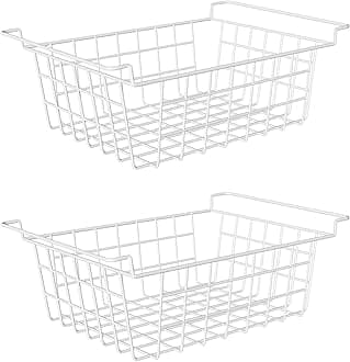 Orgneas 17.5" Chest Freezer Organizer Bins Deep Freezer Basket Storage Rack Bins Metal Wire Baskets Large Size 2Pcs