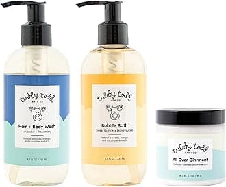 Essentials Baby Bath Gift Set – 8.5oz Hair+Body Wash, 8.5oz Bubble Bath & 3.5oz All Over Ointment