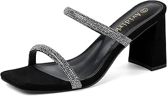 AvidirkWomen's Square Open Toe Heeled Sandals Two Strap Mules Slip On Block Chunky Mid Heels Sandals