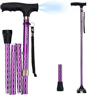 Folding Walking Cane with LED Light for Women & Men - Foldable, Adjustable, Collapsible Lightweight Aluminum Walking Stick for Seniors & Adults