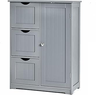 CASART Storage Cabinet, Bathroom Floor Cabinet with 1 Cupboard and 3/4 Drawers, Wooden Freestanding Cupboard for Living Room, Bathroom, Entryway and Office (Grey, with 3 Drawer)