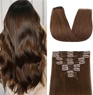 Medium Brown Clip in Hair Extensions Real Human Hair for Women Invisible Natural Straight Seamless Clip in Hair Extensions 8pcs Double Weft 2.8oz/70g (#4 Medium Brown, 14 Inch)