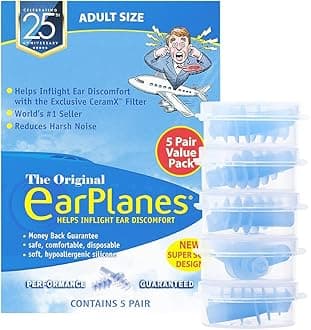 New Super Soft Adult EarPlanes® Ear Plugs Airplane Travel Ear Protection 5 Pair