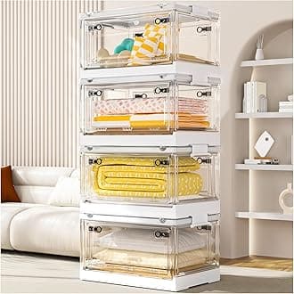 CTSNSLH 4 Tier 48QT Storage Bins with Lids, Clear Stackable Storage Bins with Wheeled and Doors, Storage Boxes, Storage Containers, Closet Organizers and Storage