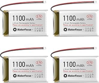 MakerFocus 4pcs 3.7V 1100mAh Lithium Polymer Battery 1S LiPo Rechargeable Battery with Protection Board, Insulated Rubber Tape and JST 1.25 Plug for ESP32 Development Board, Mesh Node T114