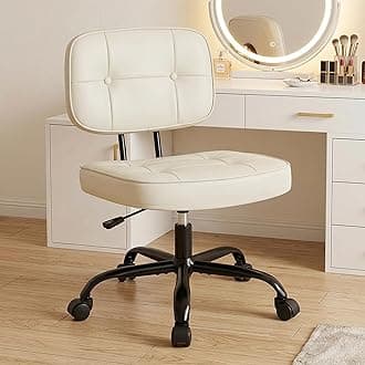 DUMOS Home Office Desk Chair - Ergonomic Armless PU Leather Computer Rolling Task Chair，with Comfy Lumbar Support and Height Adjustable, Vanity, Bedroom, Beige
