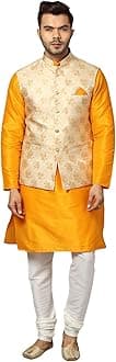 Uri and MacKenzie Men's Silk Blend Kurta Pajama with Designer Ethnic Nehru Jacket /Modi Jacket/Waistcoat
