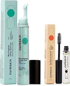Cureskin Eye Care Combo | Eye Brow & Lash Oil | Bio-Peptide Under Eye Gel to Reduce Dark Circles | Eyelash Growth Serum | Under Eye Cream for Dark Circles for Women and Men