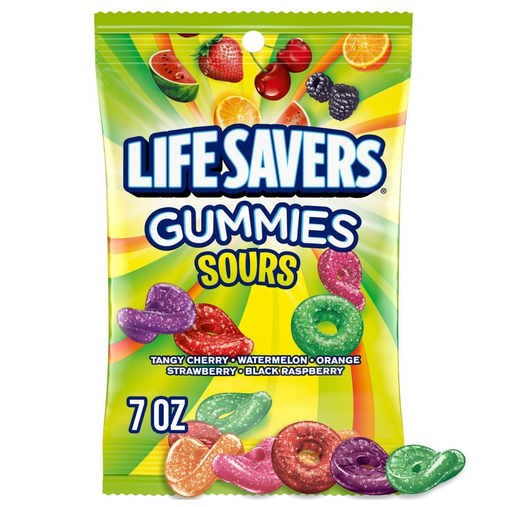 LIFE SAVERS Sour Gummy Candy Pack, Individually Wrapped Candy Bulk, Variety Flavors Box, 12 Bags of Sour Gummies