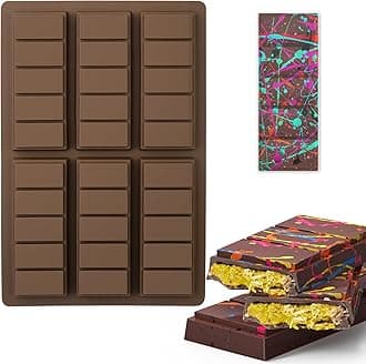 BABORUI 6 Cavities Chocolate Bar Mold Deep with 100Pcs Bags, Thick Chocolate Bar Mold for Stuffed Bar, Silicone Chocolate Mold for Filling Knafeh Pistachio Chocolate Bar(5 Snap), Rectangular, H-455-1