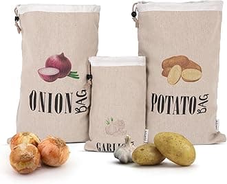 Reusable Organic Cotton Produce Vegetable Bags - Washable Cloth Pouch with Drawstring - Muslin Fabric Produce Bags with Black inside double lining, Set of 3 - 2 Large 19" x 13" and 1 Small 12" x 18"