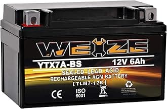 Weize YTX7A-BS High Performance - Maintenance Free - Sealed AGM Motorcycle Battery Compatible with Gas Gy6 Scooter Moped 50CC 125CC