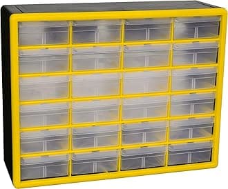 Akro-Mils 10124 24 Drawer Plastic Parts Storage Hardware and Craft Cabinet, 20-Inch W x 6-Inch D x 16-Inch H, Yellow
