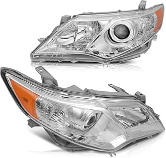 Headlight Assembly with Project for Toyota Camry 2012-2014 Chrome Housing Amber Reflector Clear Lens Driver and Passenger Side Headlamp