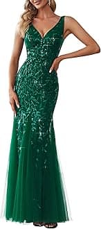 Ever-Pretty Women's Sequin Formal Dress Double V-Neck Sleeveless Mermaid Long Evening Prom Dresses 07886