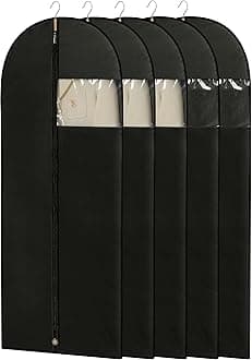 Dress Bags for Gowns, 65'' Long Garment Bags for Hanging Clothes, Dress Garment Bag, Black Dress Bag with Clear Window for Dresses, Coats, Uniforms（5 Packs）