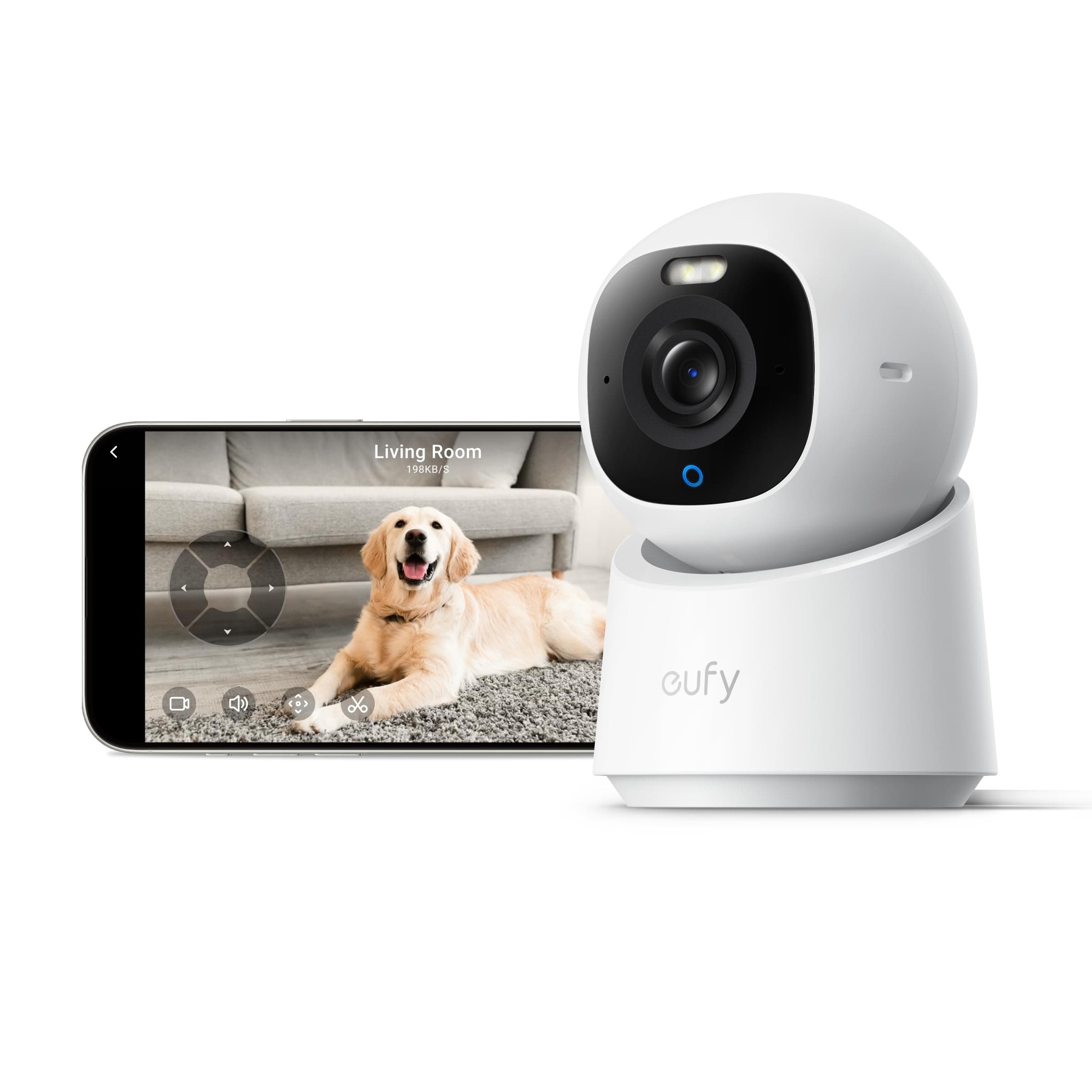 - eufy Security 4K Indoor Camera E30,360° Pan Tilt,AI Auto Tracking,Color Night Vision,Pet/Baby/Nanny Monitor with Two-Way Audio,AI Human/Pet Detection,Works with HomeKit,No Monthly Fee, White