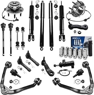 Detroit Axle - 4WD Front 21pc End Suspension Kit for Silverado Sierra Yukon XL Suburban 1500 Tahoe, Control Arms Tie Rods Sway Bars Ball Joints Wheel Bearing Hubs Rear Shock Absorbers Replacement
