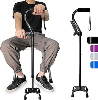 AOHHL Quad Walking Cane Foldable Adjustable Portable Stick Men & Women and Seniors - Lightweight & Sturdy with 4-Pronged Base for Extra Stability Balance,Self Standing Gifts for mom Dad