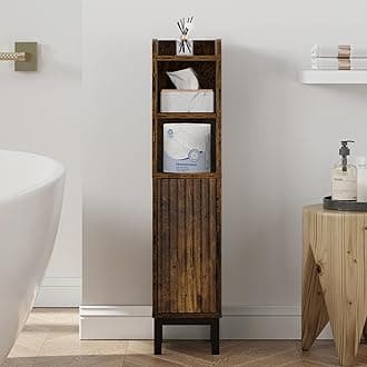 Small Bathroom Storage Cabinet, Corner Floor Narrow Toilet Paper Cabinet with Door and Shelves,Bathroom Organizer with Adjustable Shelf, for Small Spaces (Rustic Brown)