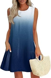 Hawaiian Dresses for Women,Prime+Sales+Day+Deals+Today+2025 Casual Tie-dye Ruffle Boho Mini Dress Sleeveless Tank Dress A-Line Summer Sundresses Beach Vacation Clothes Dark Blue L