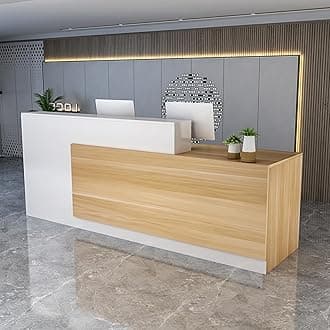 Reception Counter Desk, Front Counter Desk with Lockable Drawers, Modern Retail Counter, Wooden Computer Desk Reception Table, for Checkout Office/Beauty Salon/Lobby C-Right