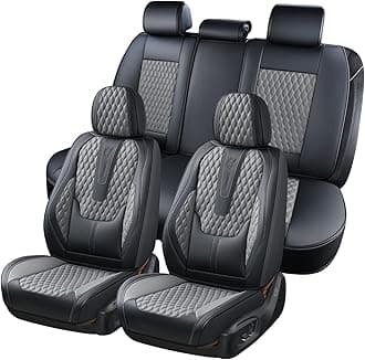 Car Seat Covers Full Set, Nappa Leather Seat Covers for Car, Waterproof Car Seat Protector with Lumbar Support, Automotive Seat Covers Universal Fit for Most Cars SUV Trucks (Black&Gray)