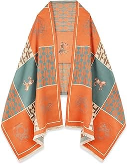 EXTREE Scarfs for Women Pashmina Silky Shawl Wrap for Evening Dressing Blanket Open Front Poncho Cape