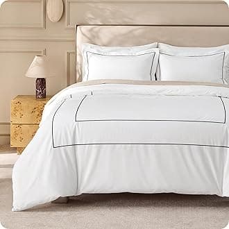 Bedsure 100% Cotton Percale Duvet Cover Queen, Luxury Hotel Duvet Cover, White Comforter Cover with Frame Embroidery, PureWoven Breathable & Lightweight Bedding Set for All Season, 3 Pieces, 90"x90"