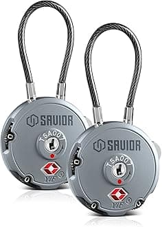Savior Equipment TSA-Approved 3-Digit Combination Cable Lock - SW Gray (2 Pack)