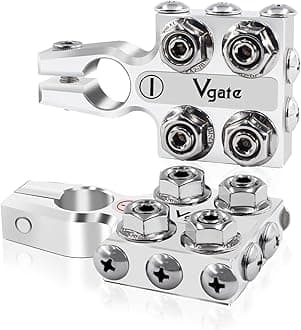 Vgate 12-Way AGM Post Terminal Ends, Battery Terminal Connector Clamps, 8AWG up to 4/0(XL) AWG Gauge, Positive & Negative for SAE/DIN/EN Tapered Top Post