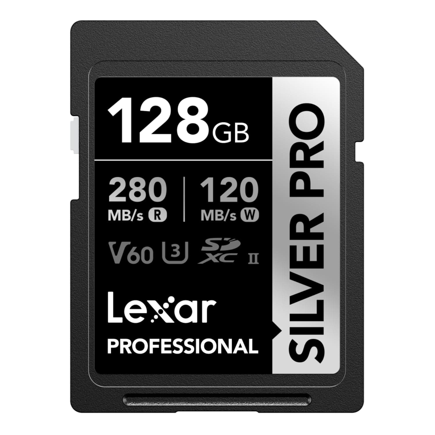 Lexar SILVER PRO SD Card 128GB, UHS-II SD Memory Card, V60, U3, C10, Up to 280MB/s Read, 120MB/s Write, SDXC Card for DSLR/Camera/Professional Photographer/Videographer/Enthusiast (LSDSIPR128G-BNNAA)