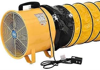 Global Industrial 8" Portable Ventilation Fan With 32'L Flexible Ducting, Confined Space Blower Fan, 2 Speed, 570 CFM, 1/8 HP, 120V, High Visibility Yellow