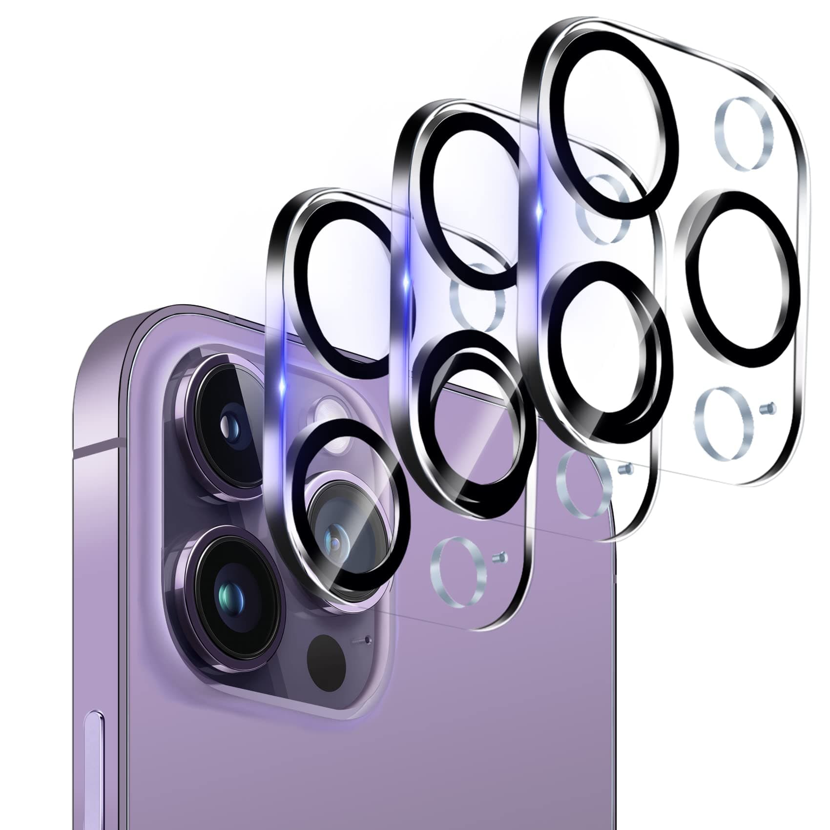 3 Pack Tempered Glass Camera Lens Protector for iPhone 14 Pro 6.1" & iPhone 14 Pro Max 6.7", Ultra HD, 9H Hardness, Anti-Scratch, Case Friendly, Easy to Install [No Affect on Night Shots]