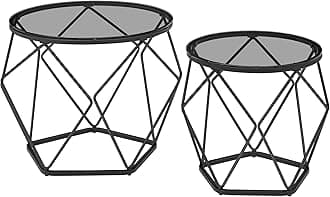 VASAGLE Round Coffee Tables, Set of 2 Side Tables, Modern Style, Removable Tabletop, Steel Frame, for Living Room, Slate Grey and Ink Black LGT040B03