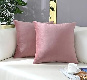 mixeoo Comfy Dusty Rose Throw Pillow Covers Decorative Square Solid Thick Velvet Super Soft Cushion Cases Home Decor for Sofa Couch Living Room Chair, Set of 2, 16 x 16 Inch